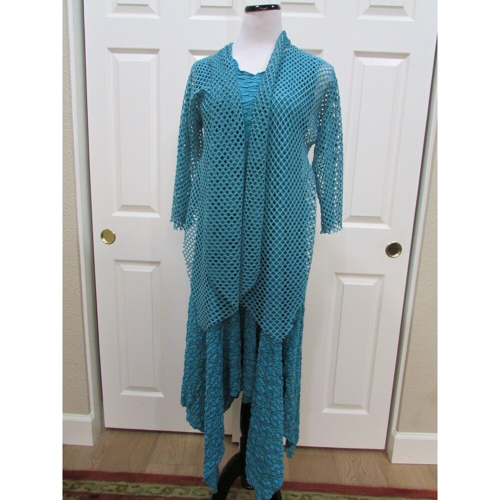 Noblu Turquoise Wholly Pucker Dress & Jacket Set Size S/M, Designer, Summer